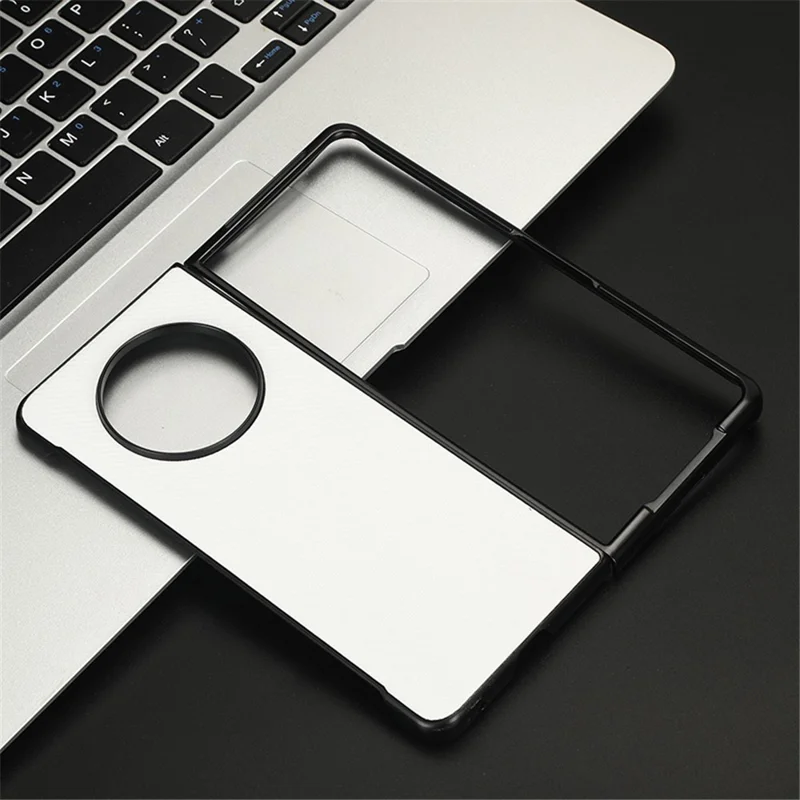 For TECNO Phantom V Fold Carbon Fiber Texture Case PU Leather Coated PC Shockproof Phone Cover - White