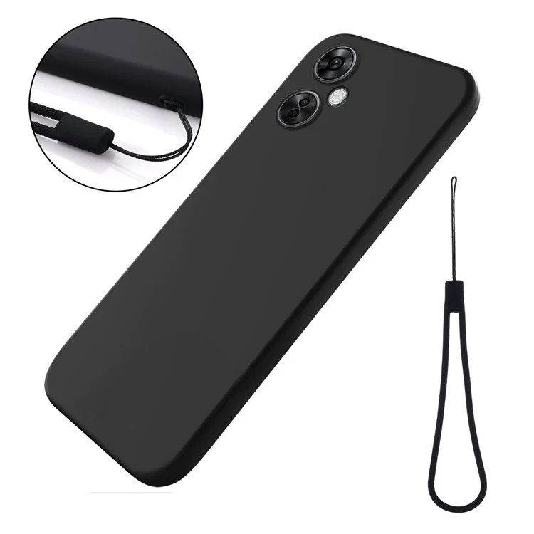 For Oppo K11x 5G Liquid Silicone Anti-drop Phone Case Soft Lining Back Cover with Strap - Black