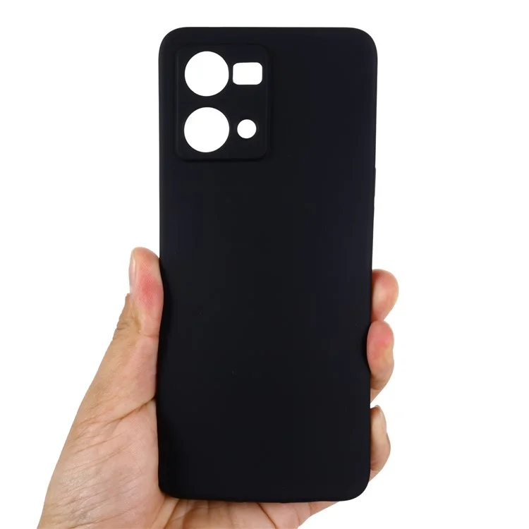Für Oppo Reno8 4G Liquid Silicone Handyhülle, weiche Fütterung, stoßfeste Hülle mit Gurt - Schwarz