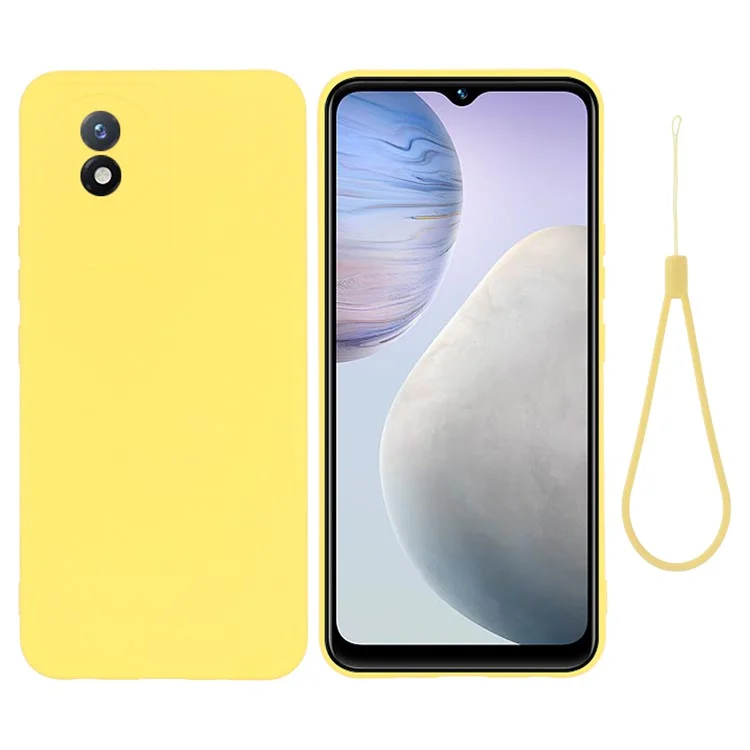 Para vivo Y11 (2023) / Y02A 4G Funda para teléfono Forro suave Silicona líquida Cubierta antideslizante con correa - Amarillo