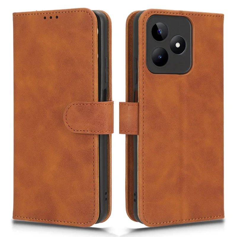 Leather Phone Case for Realme C53 (Global) / C53 (India) / C51 , Flip Stand Wallet Skin-touch Protective Cover - Brown
