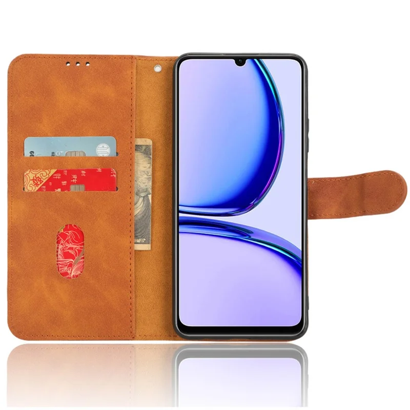 Leather Phone Case for Realme C53 (Global) / C53 (India) / C51 , Flip Stand Wallet Skin-touch Protective Cover - Brown