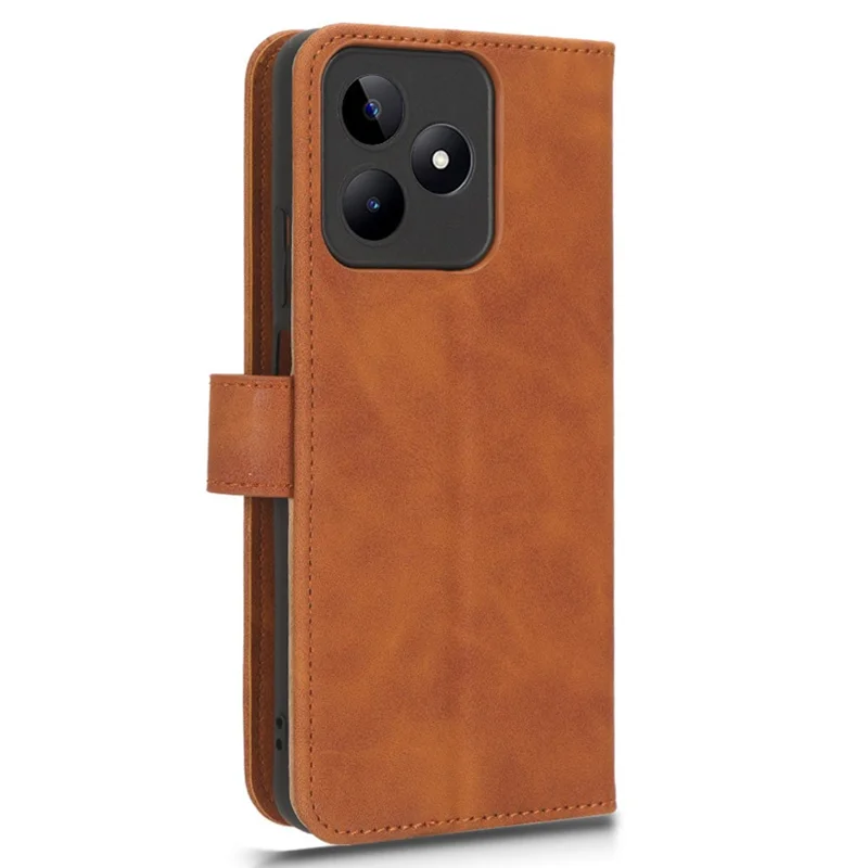 Leather Phone Case for Realme C53 (Global) / C53 (India) / C51 , Flip Stand Wallet Skin-touch Protective Cover - Brown