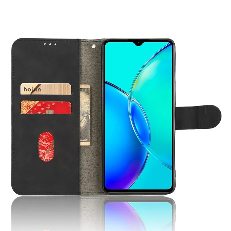 Для vivo Y35+ 5G PU Leather Wallet Case Skin-touch Anti-drop Phone Cover with Stand - Black
