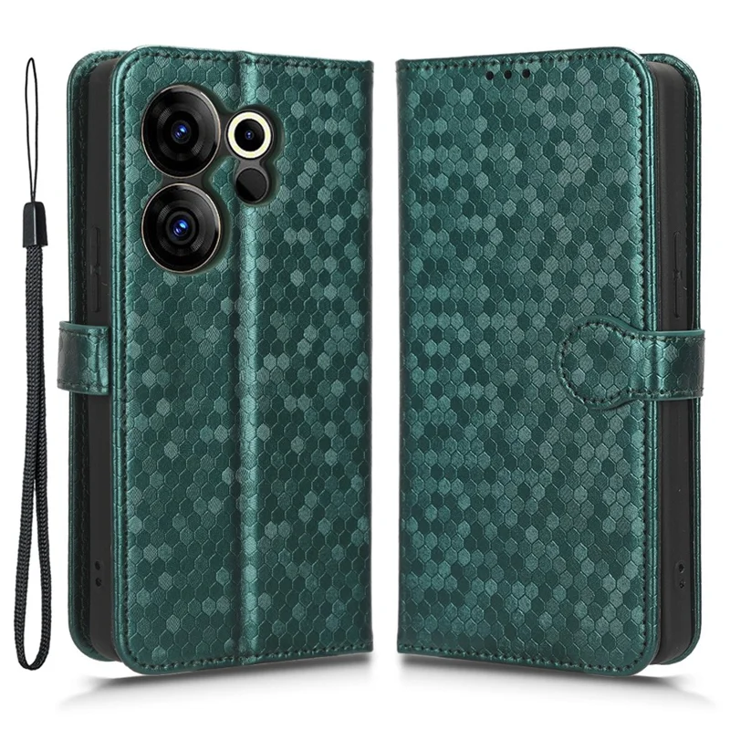 For TECNO Camon 20 Premier 5G PU Leather Wallet Case Dot Imprinted Phone Cover with Stand - Green