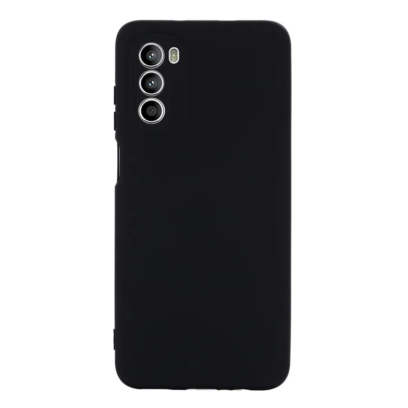 Phone Case for Motorola Moto G71s 5G , Liquid Silicone Soft Lining Anti-scratch Cover with Strap - Black
