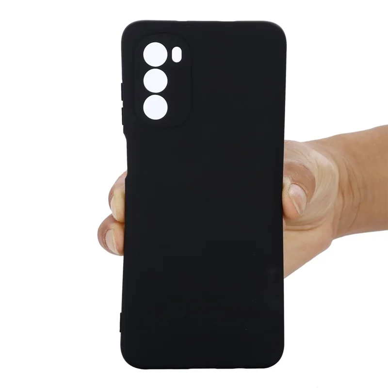 Phone Case for Motorola Moto G71s 5G , Liquid Silicone Soft Lining Anti-scratch Cover with Strap - Black