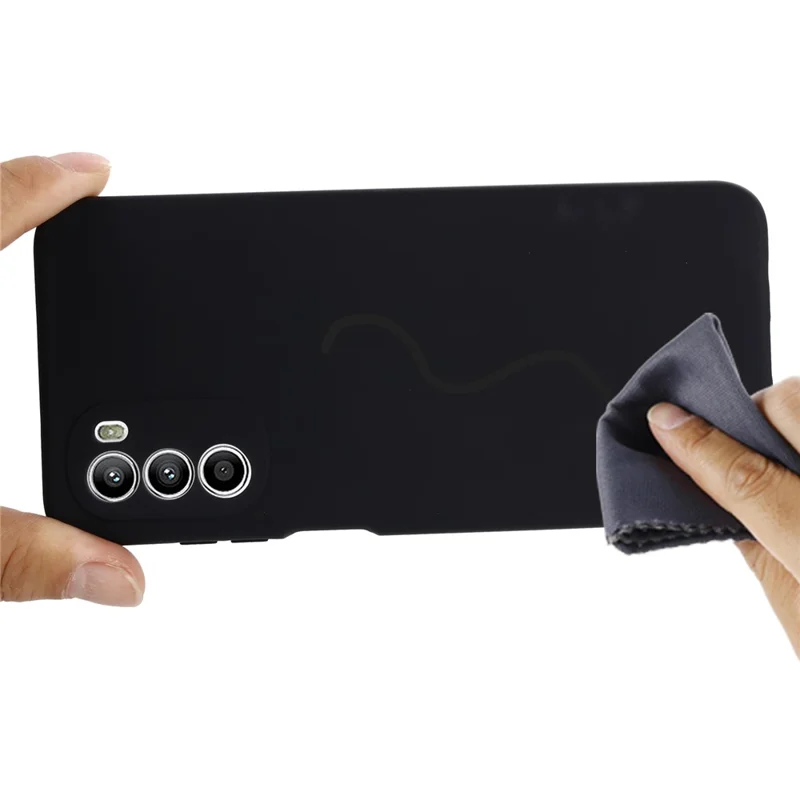 Phone Case for Motorola Moto G71s 5G , Liquid Silicone Soft Lining Anti-scratch Cover with Strap - Black