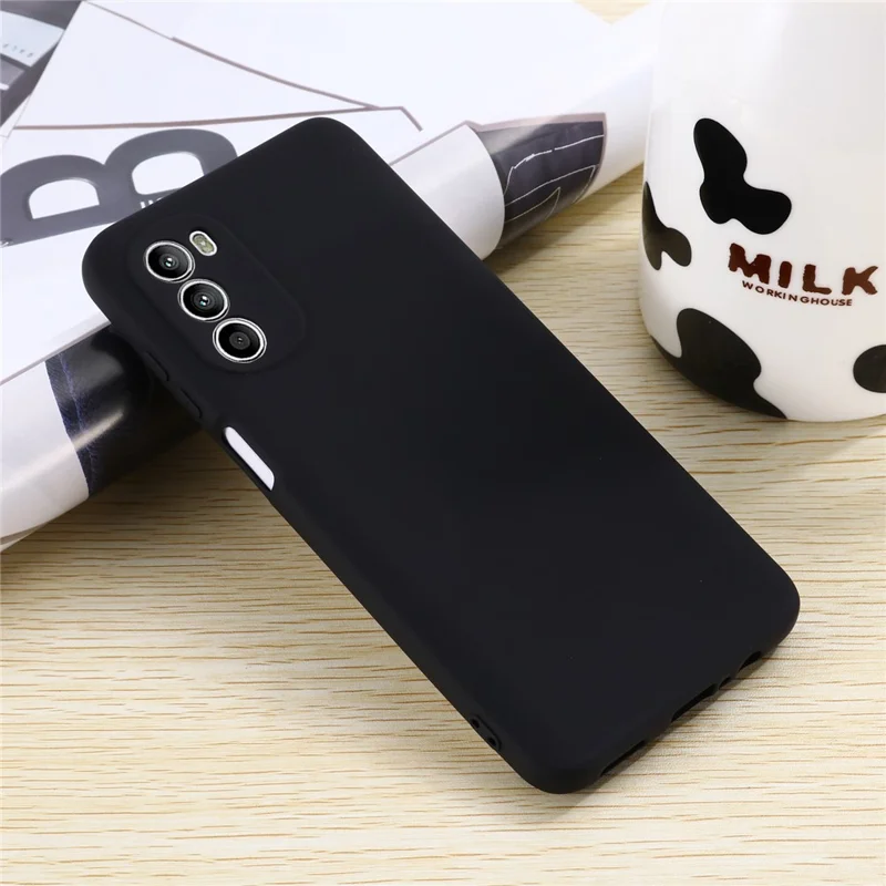 Phone Case for Motorola Moto G71s 5G , Liquid Silicone Soft Lining Anti-scratch Cover with Strap - Black