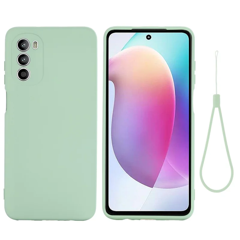 Phone Case for Motorola Moto G71s 5G , Liquid Silicone Soft Lining Anti-scratch Cover with Strap - Green