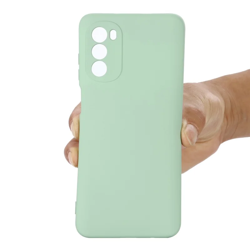 Phone Case for Motorola Moto G71s 5G , Liquid Silicone Soft Lining Anti-scratch Cover with Strap - Green