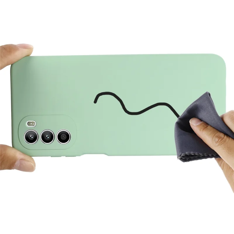 Phone Case for Motorola Moto G71s 5G , Liquid Silicone Soft Lining Anti-scratch Cover with Strap - Green