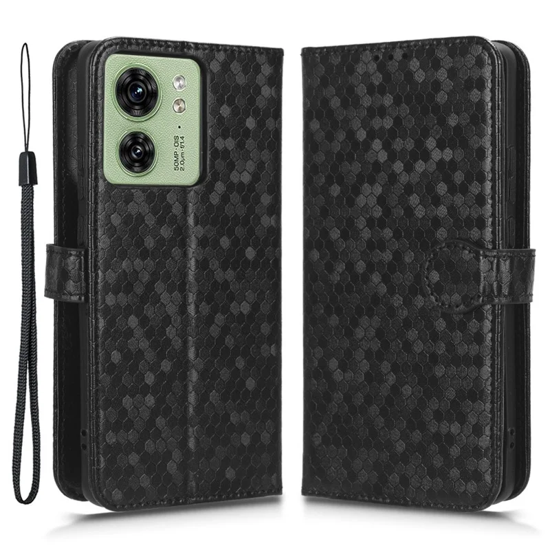 Étui pour téléphone pour Motorola Edge 40 5G, portefeuille en cuir PU avec support, couverture à motif de points - Noir