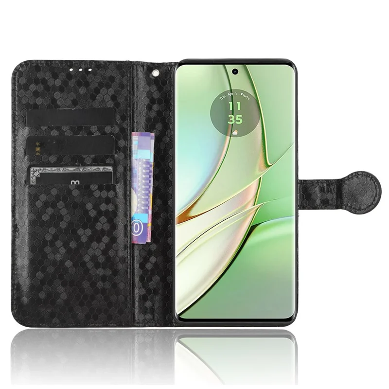 Étui pour téléphone pour Motorola Edge 40 5G, portefeuille en cuir PU avec support, couverture à motif de points - Noir