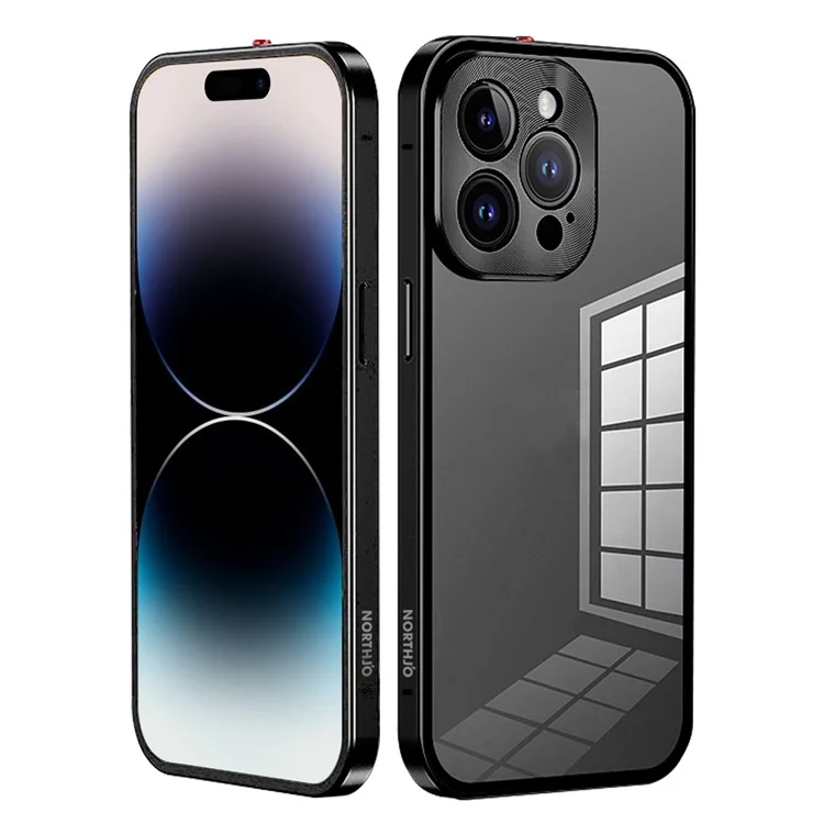 NORTHJO For iPhone 14 Pro Safety Lock Phone Case Aluminum Alloy Frame+Tempered Glass Double Sided Protection Cover - Black