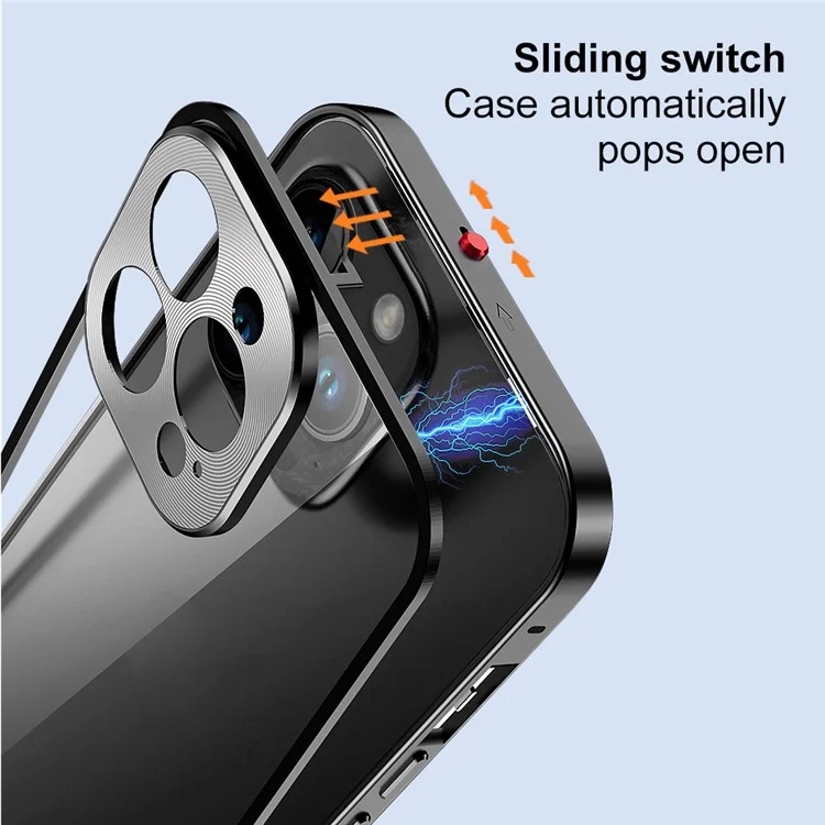 NORTHJO For iPhone 14 Pro Safety Lock Phone Case Aluminum Alloy Frame+Tempered Glass Double Sided Protection Cover - Black