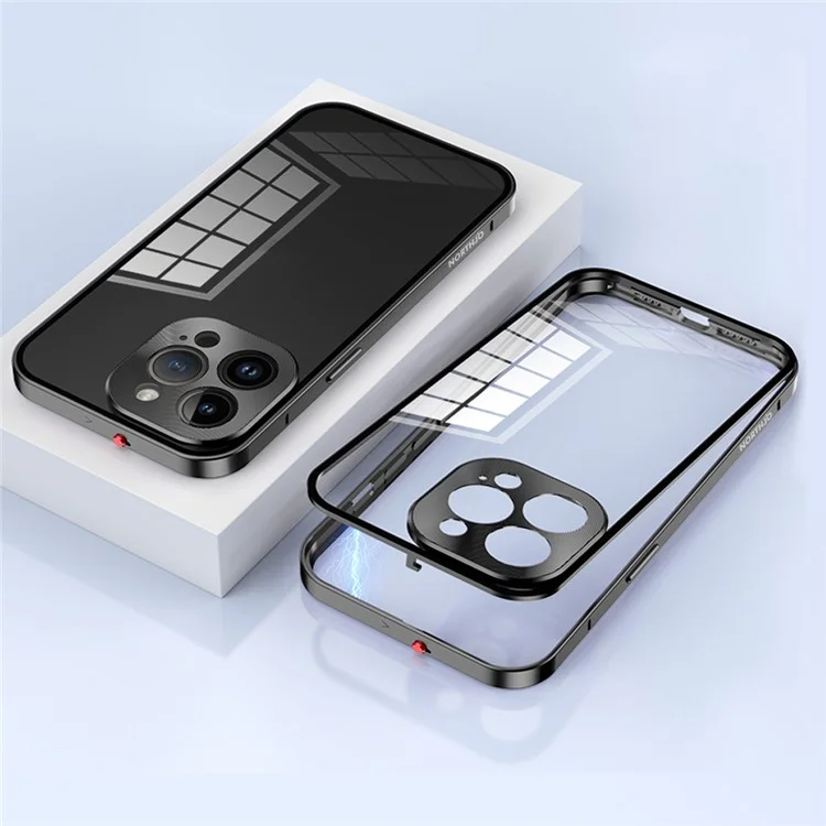 NORTHJO For iPhone 14 Pro Safety Lock Phone Case Aluminum Alloy Frame+Tempered Glass Double Sided Protection Cover - Black