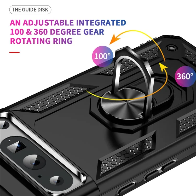 For Google Pixel 8 Pro PC+TPU Kickstand Phone Case Magnetic Car Mount Holder Phone Cover - Black