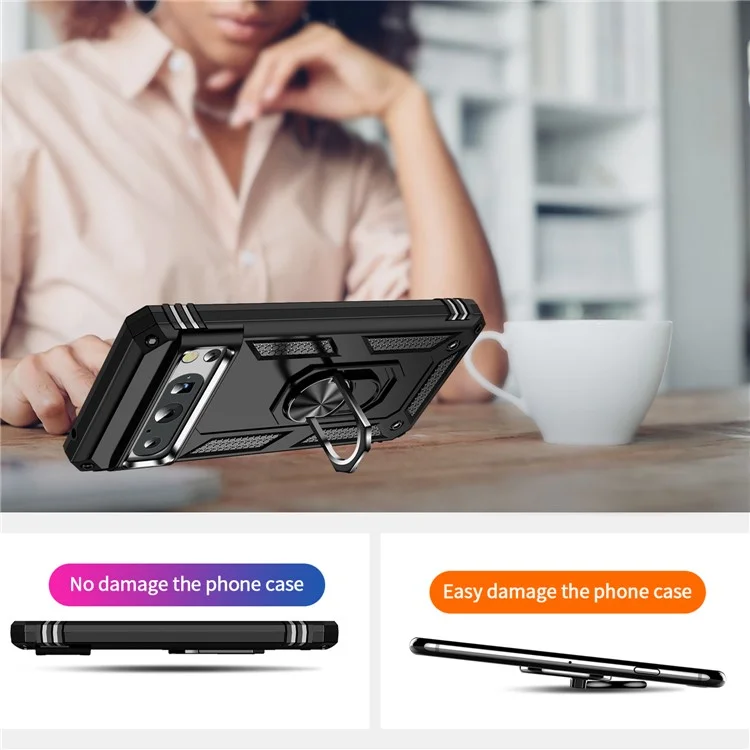 For Google Pixel 8 Pro PC+TPU Kickstand Phone Case Magnetic Car Mount Holder Phone Cover - Black