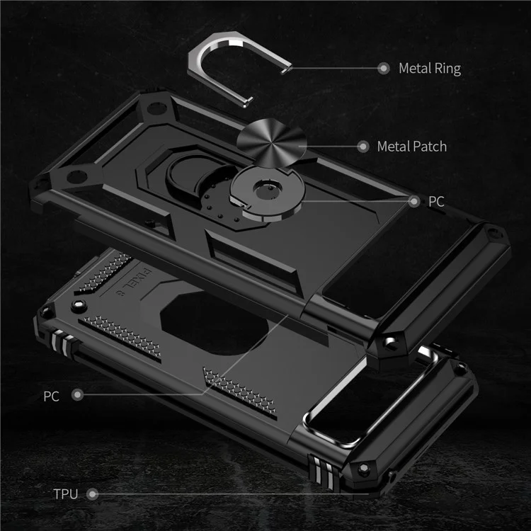 For Google Pixel 8 Pro PC+TPU Kickstand Phone Case Magnetic Car Mount Holder Phone Cover - Black