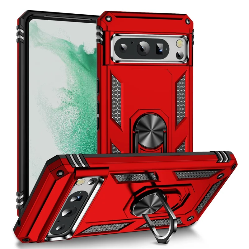 For Google Pixel 8 Pro PC+TPU Kickstand Phone Case Magnetic Car Mount Holder Phone Cover - Red