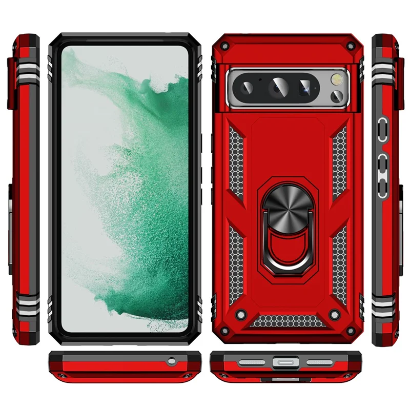 For Google Pixel 8 Pro PC+TPU Kickstand Phone Case Magnetic Car Mount Holder Phone Cover - Red