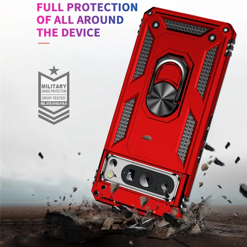 For Google Pixel 8 Pro PC+TPU Kickstand Phone Case Magnetic Car Mount Holder Phone Cover - Red