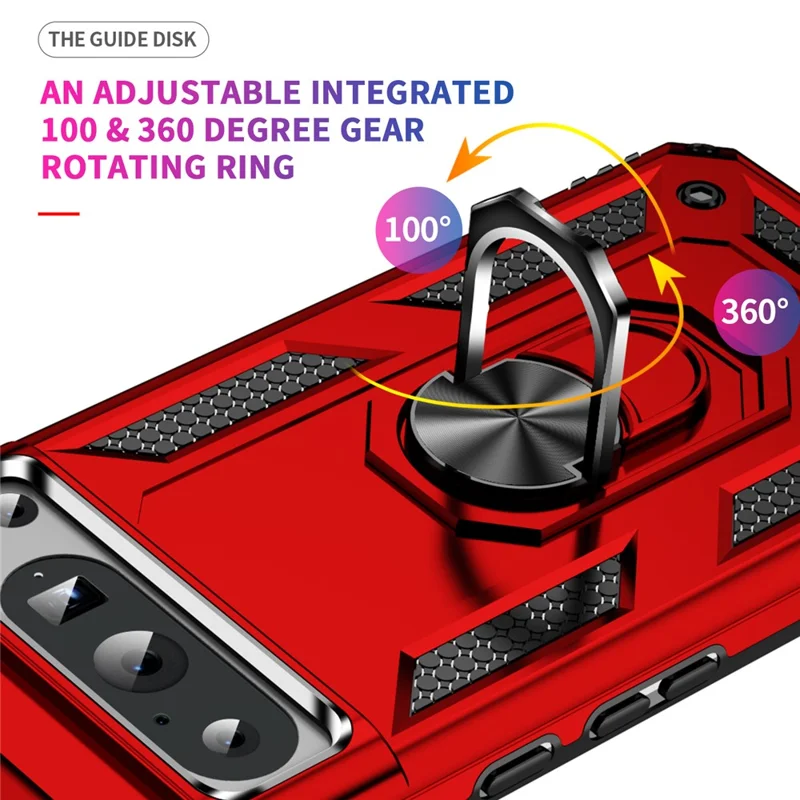 For Google Pixel 8 Pro PC+TPU Kickstand Phone Case Magnetic Car Mount Holder Phone Cover - Red