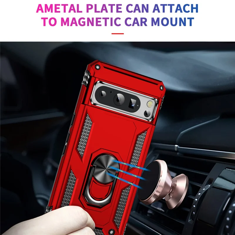 For Google Pixel 8 Pro PC+TPU Kickstand Phone Case Magnetic Car Mount Holder Phone Cover - Red
