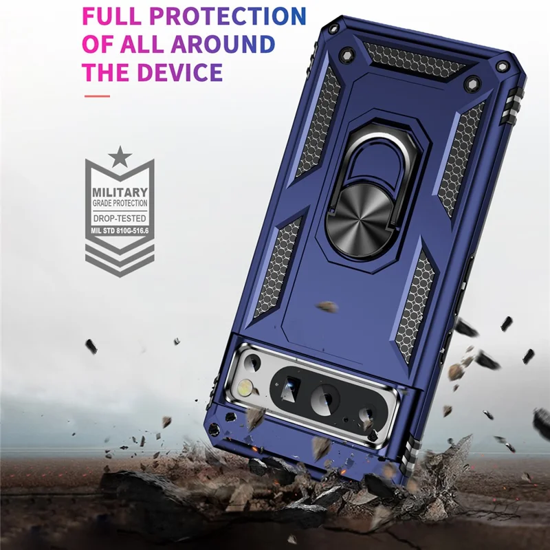 For Google Pixel 8 Pro PC+TPU Kickstand Phone Case Magnetic Car Mount Holder Phone Cover - Blue