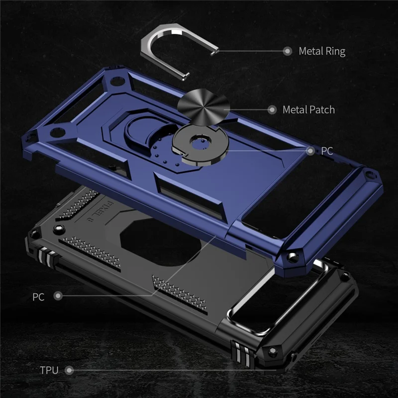 For Google Pixel 8 Pro PC+TPU Kickstand Phone Case Magnetic Car Mount Holder Phone Cover - Blue