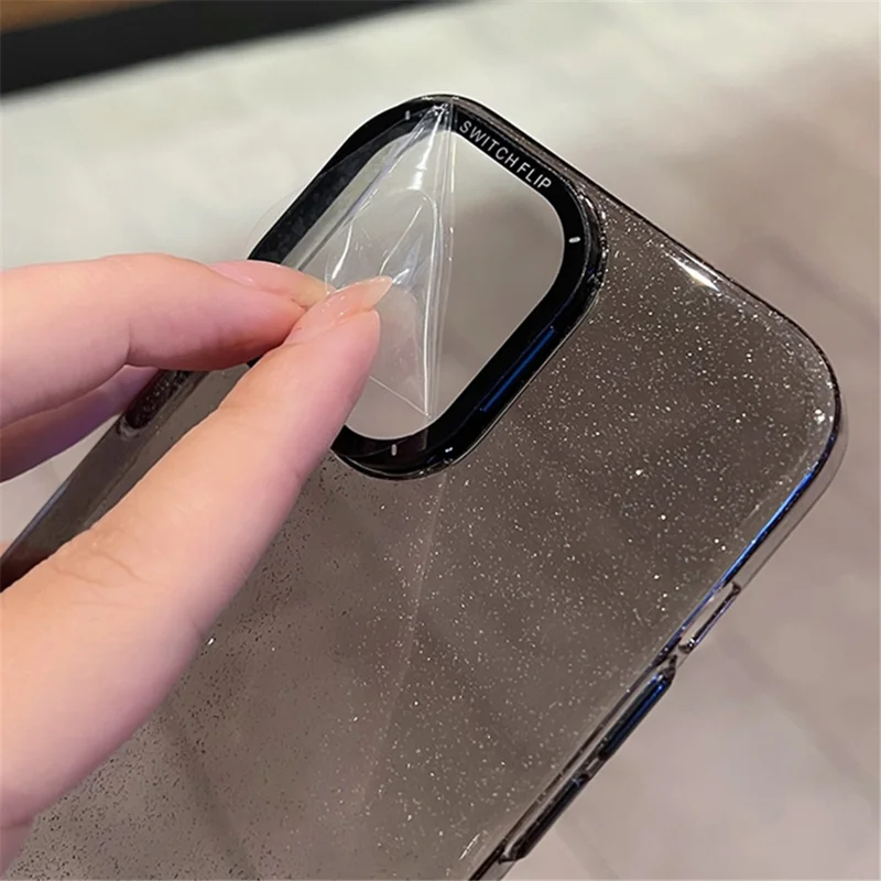 Phone Shell for iPhone 14 Pro Max Glitter Anti-scratch PC Case with Camera Protection Cover Kickstand - Dark Purple