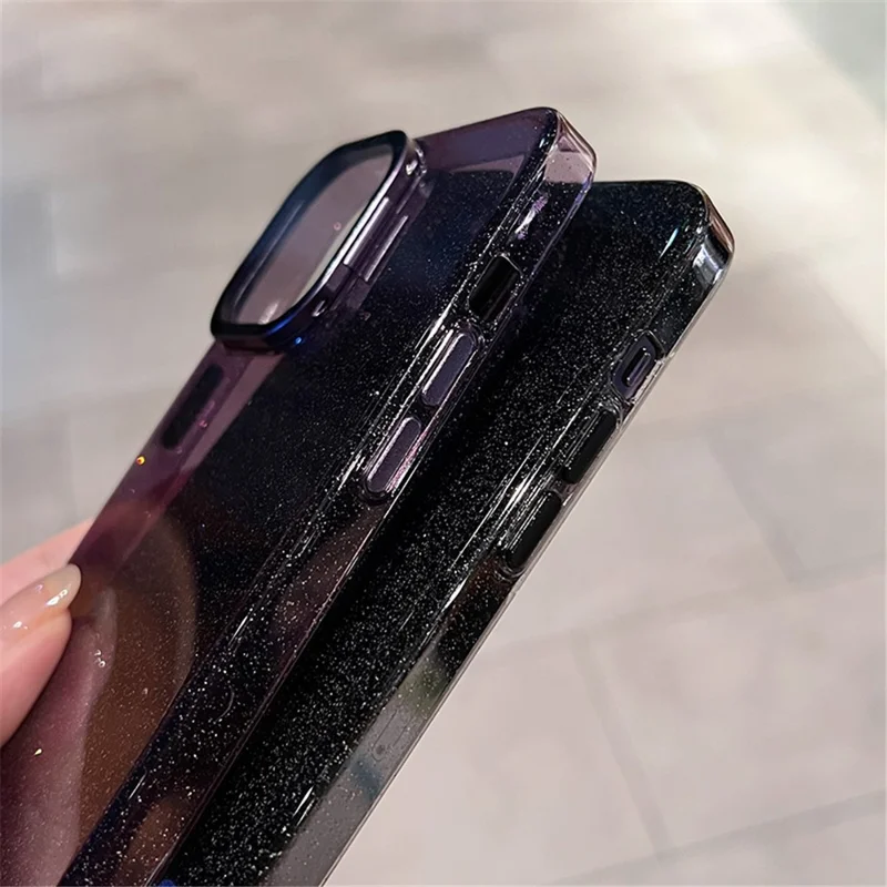 Phone Shell for iPhone 14 Pro Max Glitter Anti-scratch PC Case with Camera Protection Cover Kickstand - Dark Purple