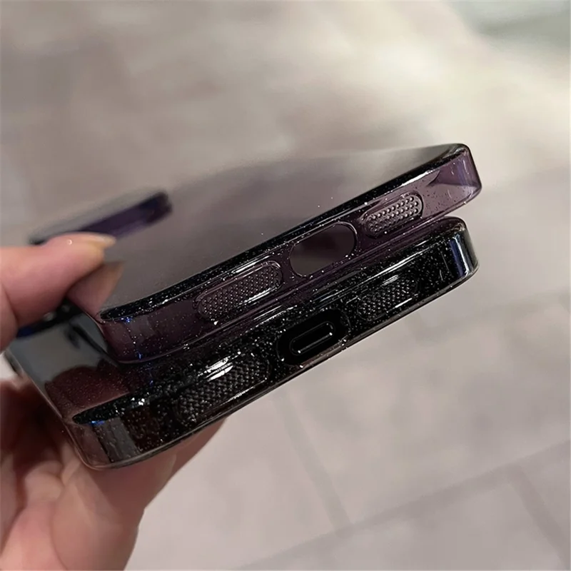 Phone Shell for iPhone 14 Pro Max Glitter Anti-scratch PC Case with Camera Protection Cover Kickstand - Dark Purple