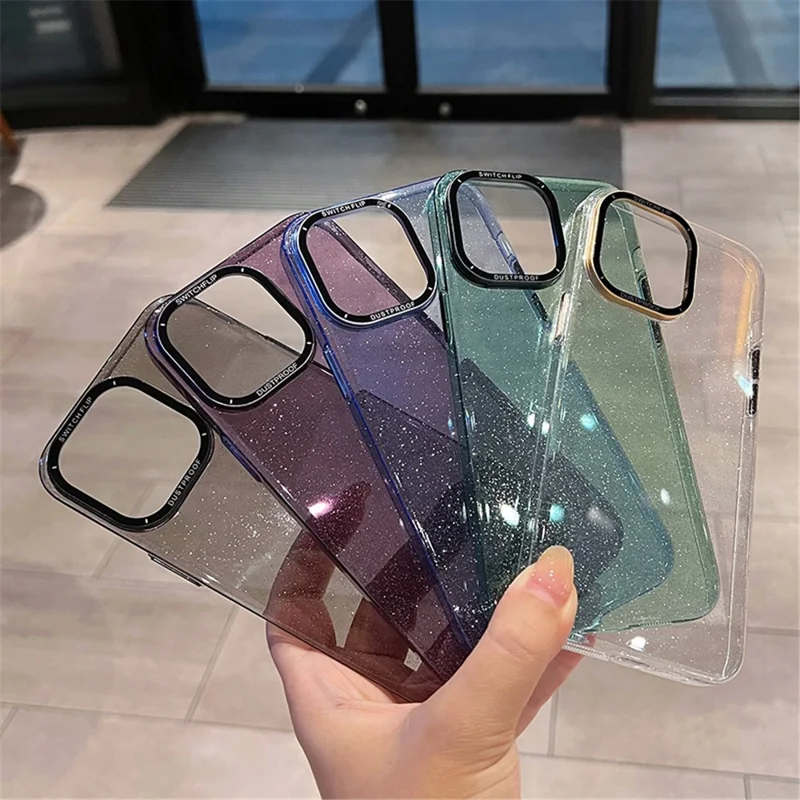 Phone Shell for iPhone 14 Pro Max Glitter Anti-scratch PC Case with Camera Protection Cover Kickstand - Dark Purple