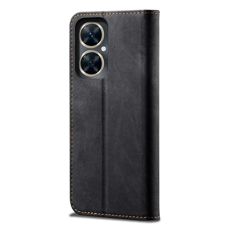 Für Huawei nova 11i / Maimang 20 / Enjoy 60 Pro PU-Leder-Hülle, Ständer, Geldbörse, Jeans-Stoff-Textur, Handyhülle - Schwarz