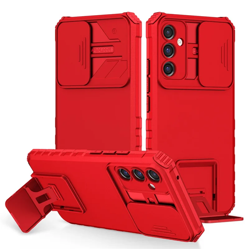 For Samsung Galaxy A34 5G Kickstand Phone Case PC + TPU Phone Protector with Slide Camera Cover - Red