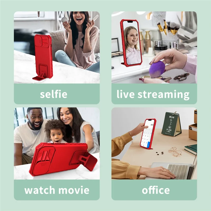 For Samsung Galaxy A34 5G Kickstand Phone Case PC + TPU Phone Protector with Slide Camera Cover - Red