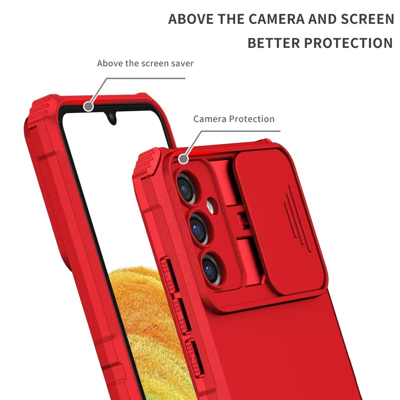 For Samsung Galaxy A34 5G Kickstand Phone Case PC + TPU Phone Protector with Slide Camera Cover - Red