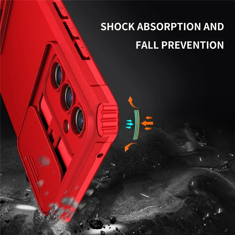 For Samsung Galaxy A34 5G Kickstand Phone Case PC + TPU Phone Protector with Slide Camera Cover - Red