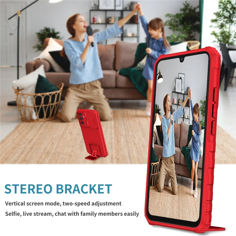 For Samsung Galaxy A34 5G Kickstand Phone Case PC + TPU Phone Protector with Slide Camera Cover - Red