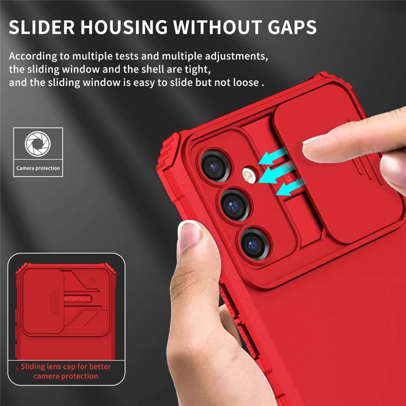 For Samsung Galaxy A34 5G Kickstand Phone Case PC + TPU Phone Protector with Slide Camera Cover - Red