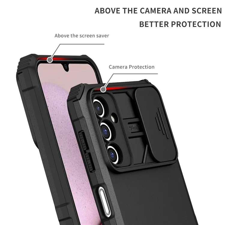 Per Samsung Galaxy A14 5G / A14 4G Kickstand Phone Case Slide Camera Protection PC + TPU Cover - Nero