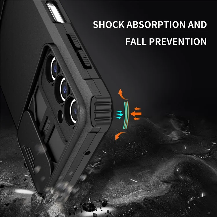 Per Samsung Galaxy A14 5G / A14 4G Kickstand Phone Case Slide Camera Protection PC + TPU Cover - Nero