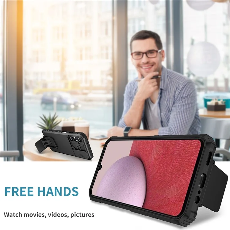 Per Samsung Galaxy A14 5G / A14 4G Kickstand Phone Case Slide Camera Protection PC + TPU Cover - Nero