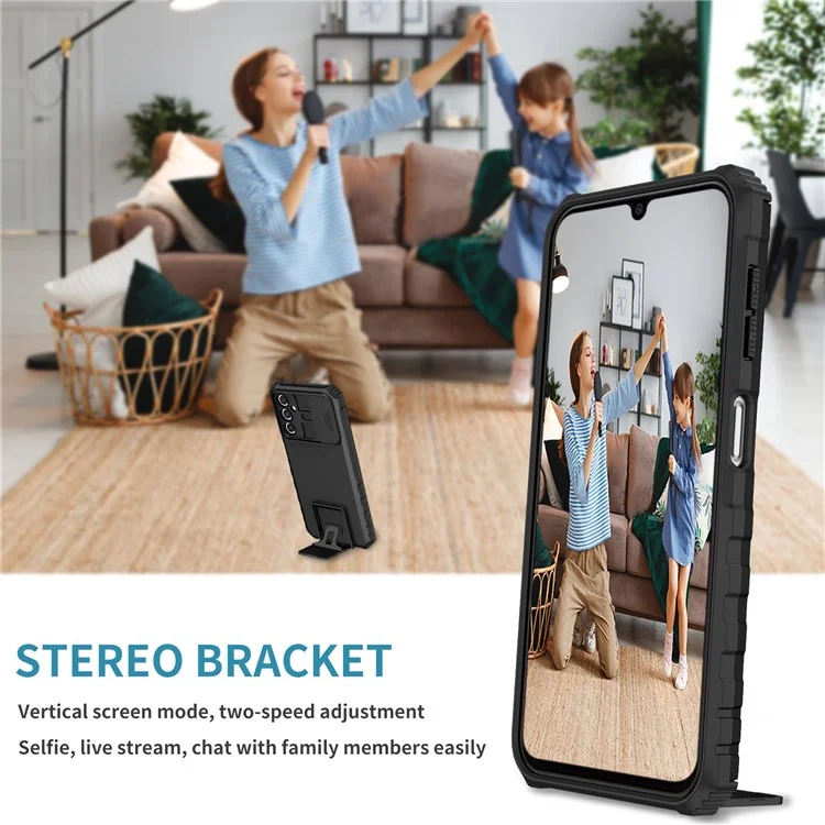 Per Samsung Galaxy A14 5G / A14 4G Kickstand Phone Case Slide Camera Protection PC + TPU Cover - Nero