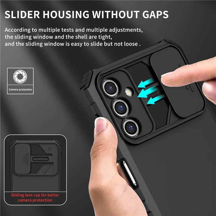 Per Samsung Galaxy A14 5G / A14 4G Kickstand Phone Case Slide Camera Protection PC + TPU Cover - Nero