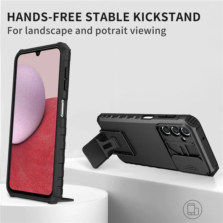 Per Samsung Galaxy A14 5G / A14 4G Kickstand Phone Case Slide Camera Protection PC + TPU Cover - Nero