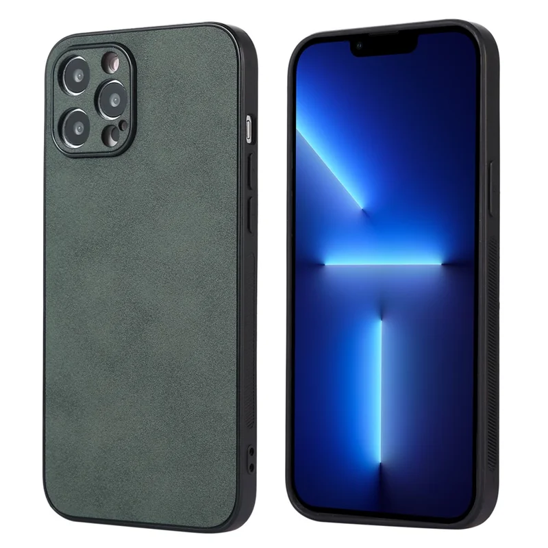 For iPhone 13 Pro 6.1 inch Shockproof Phone Cover PU Leather Coated TPU Case - Green