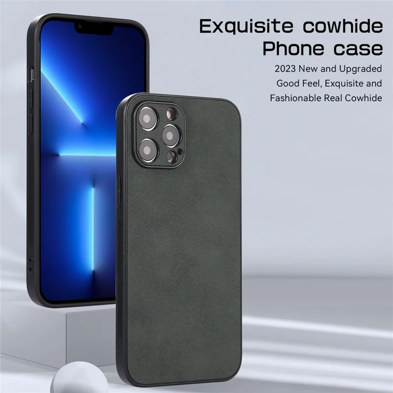 For iPhone 13 Pro 6.1 inch Shockproof Phone Cover PU Leather Coated TPU Case - Green